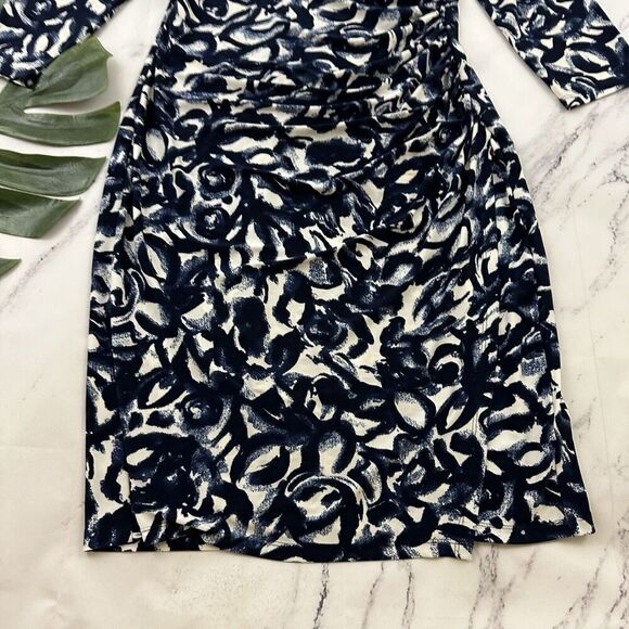 Lauren Ralph Lauren Womens Draped Sheath Dress Size 10 Blue White Stretch - Picture 4 of 10
